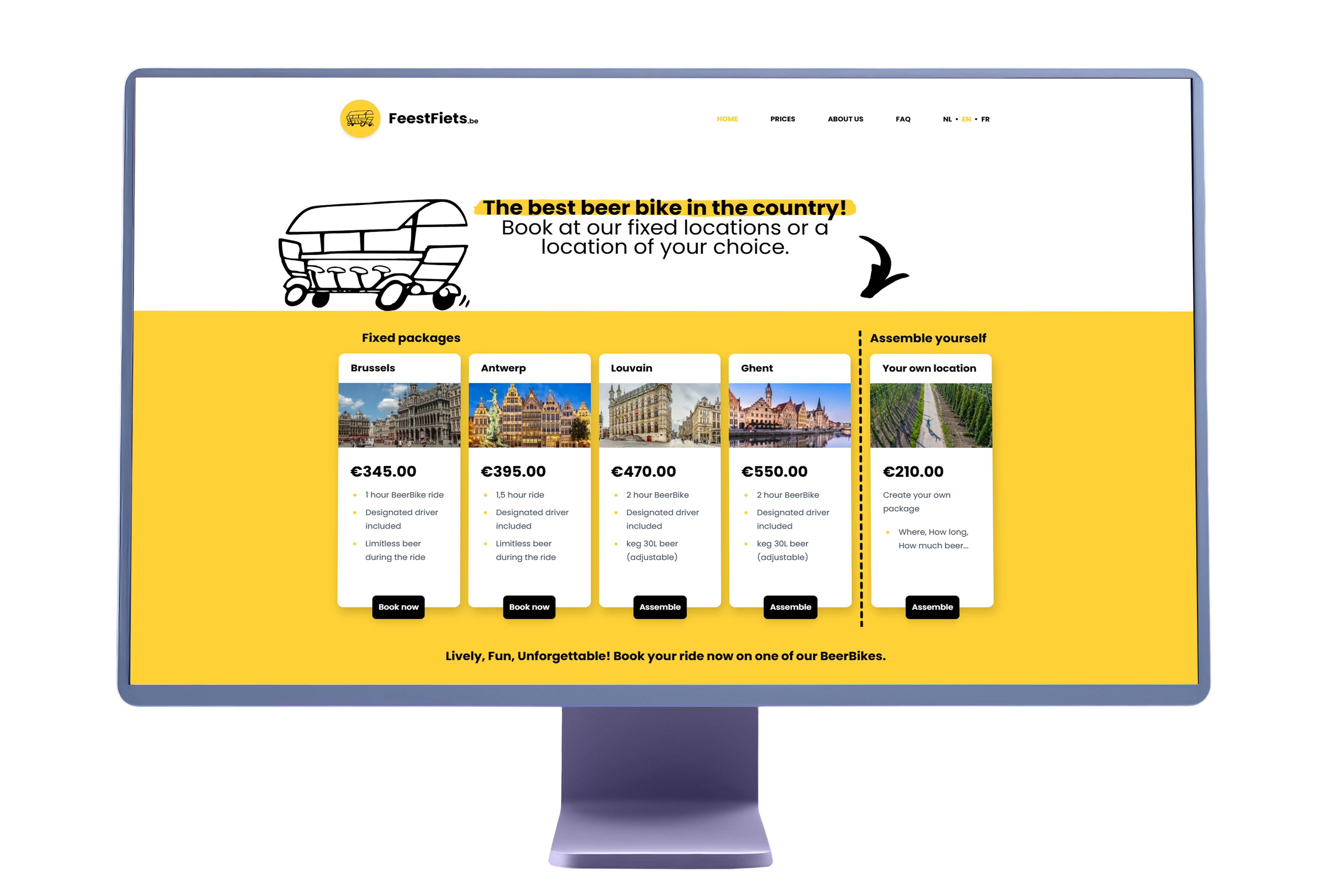 compouter monitor met website feest fiets
